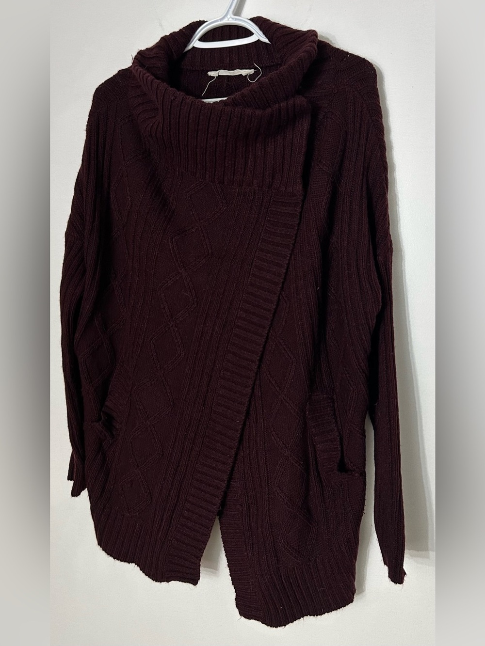Bluenotes Cable Knit Open Cardigan in Plum